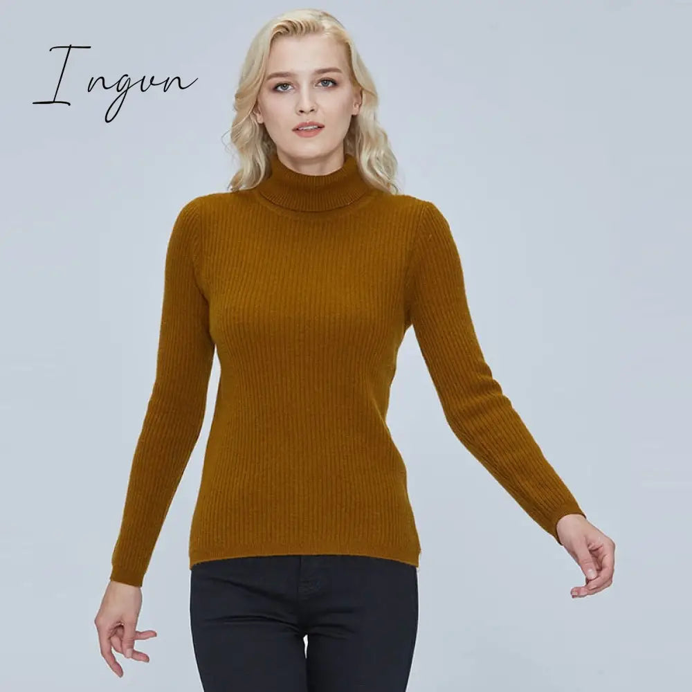 Ingvn - 100% Merino Wool Turtleneck Women Sweater Autumn Winter Warm Soft Jumper Women Knitted Pullover Femme Cashmere Sweater Knit