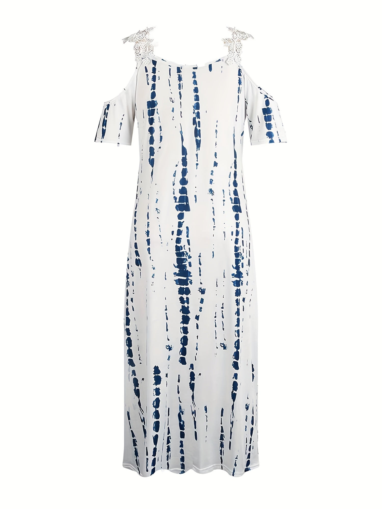 Floral Print Maxi Dress - Short Sleeve, V Neck, Casual, Lace Up, Women's Clothing for Everyday Wear