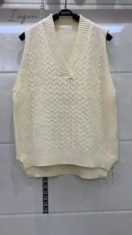 Ingvn - Autumn Women's Sweater Vest V-neck Sleeveless Irregular Casual Loose Knitted Pullover Tops Female Outerwear