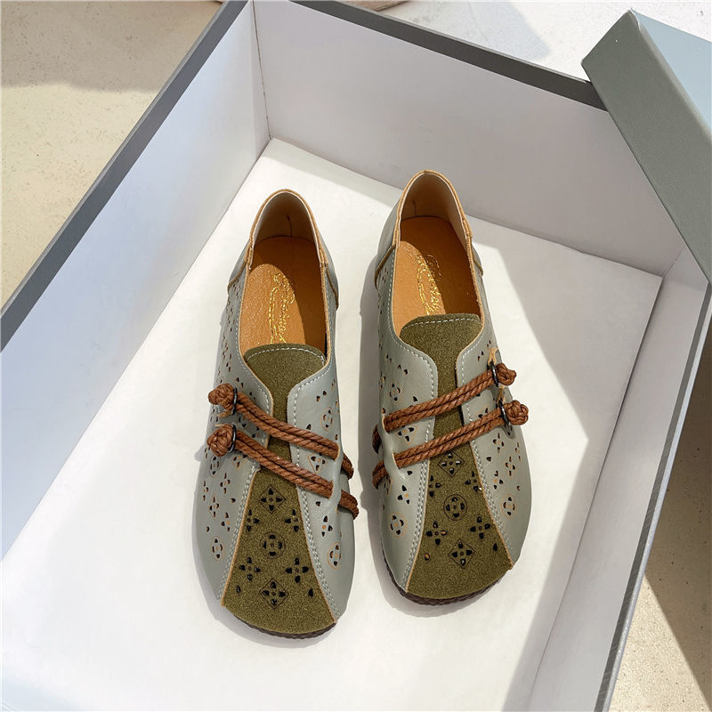 Newly Square Toe Women's Flats Designer Cutout Shoes Ladies Wide Fit Soft Leather Moccasins Female Driving Sneakers
