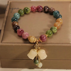 New Trendy Personality Colorful Tourmaline Natural Stone Beaded Bracelet for Women Niche Design Party Jewelry Girlfriend Gifts