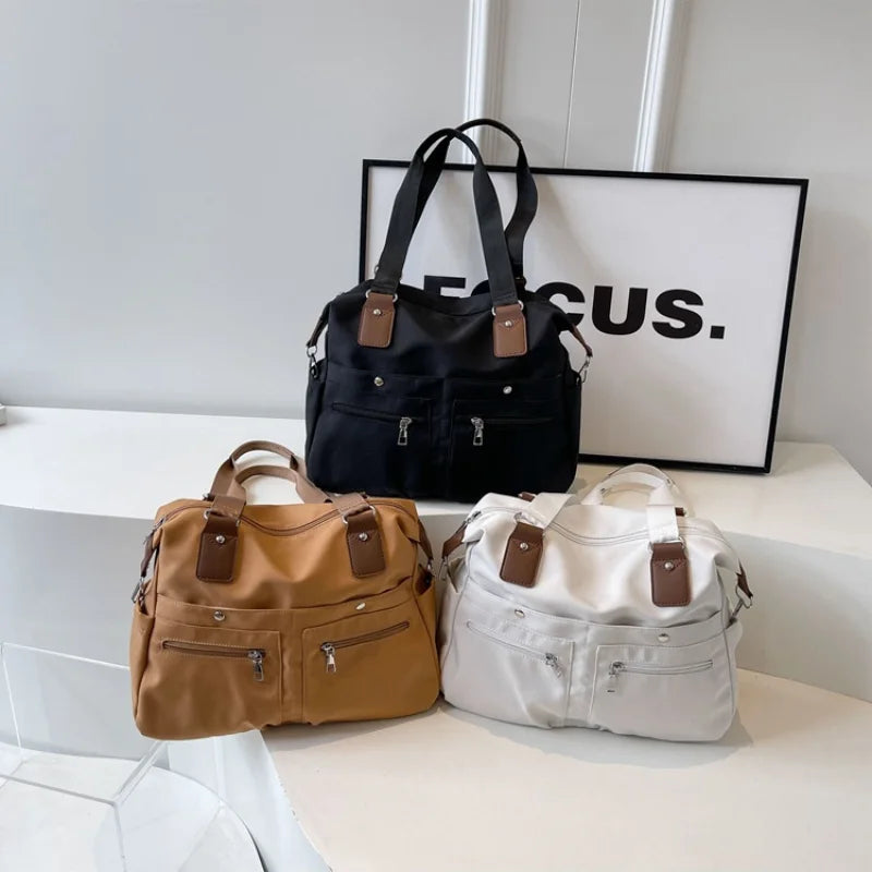 Ingvn  Simple Design Women Canvas Shoulder Bag Ladies Large Capacity Multilayer Travel Handlebag Sports Shopping Casual Tote Bag
