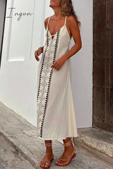 Ingvn - Sexy Print Frenulum Backless V Neck Dresses