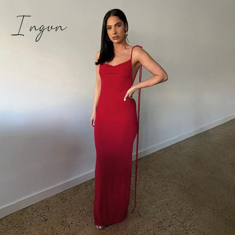 Ingvn - Sexy Hollow Out Corset Maxi Dress Party Dress Women Halter Cut Out  Wrap Split Long Dresses Summer Backless Clubwear Midi Robe