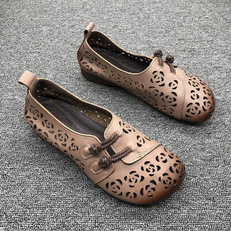 Newly Square Toe Women's Flats Designer Cutout Shoes Ladies Wide Fit Soft Leather Moccasins Female Driving Sneakers