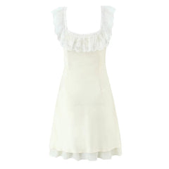 Romantic Girl Lace Spliced Sexy Off Shoulder Dress Women Short Sleeve Slim A-line Mini Dresses Summer Robe