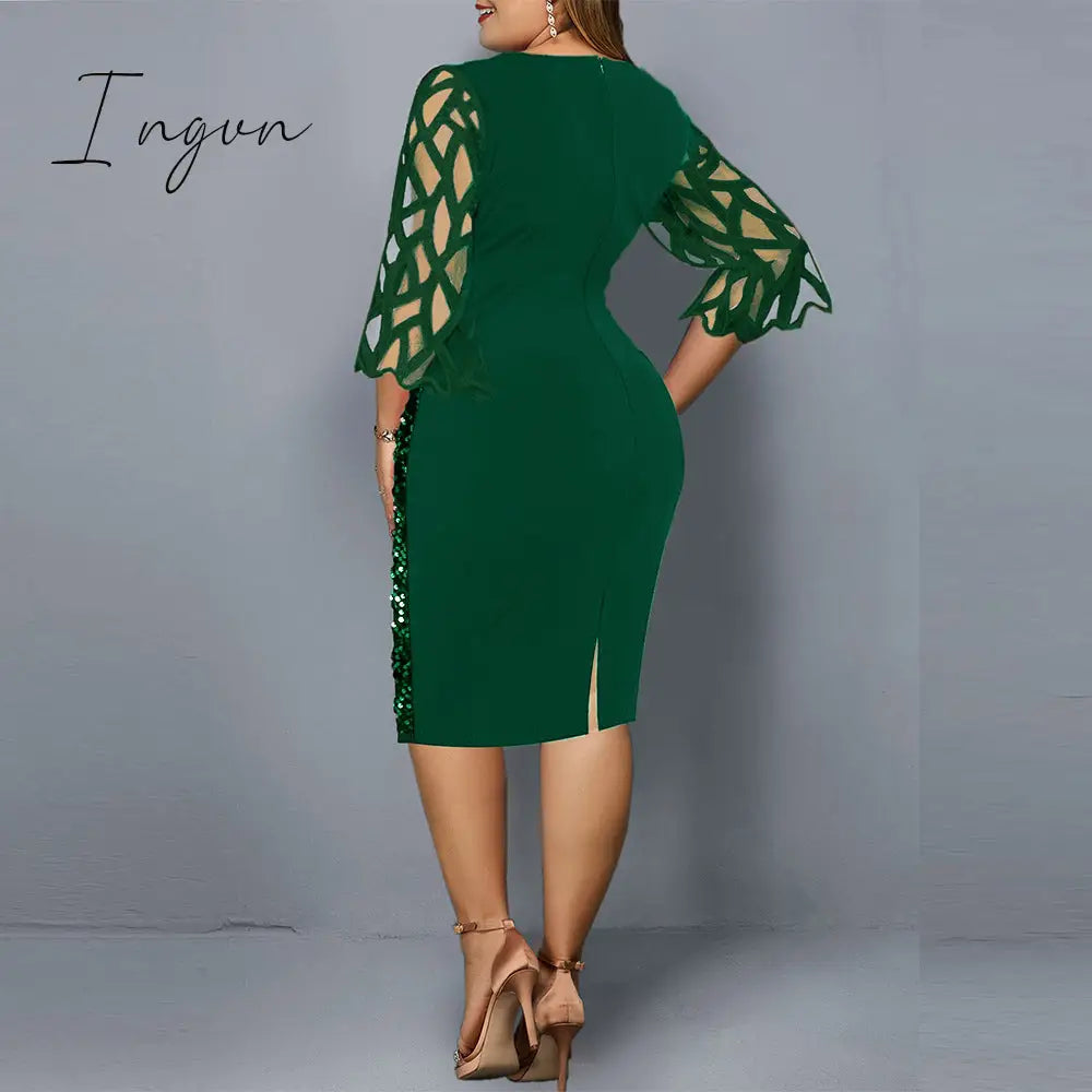 Ingvn - Party Dresses Plus Size Women's Summer Dress for Women Elegant Sequin Green Bodycon Dress Evening Wedding Outfits 4XL 5XL