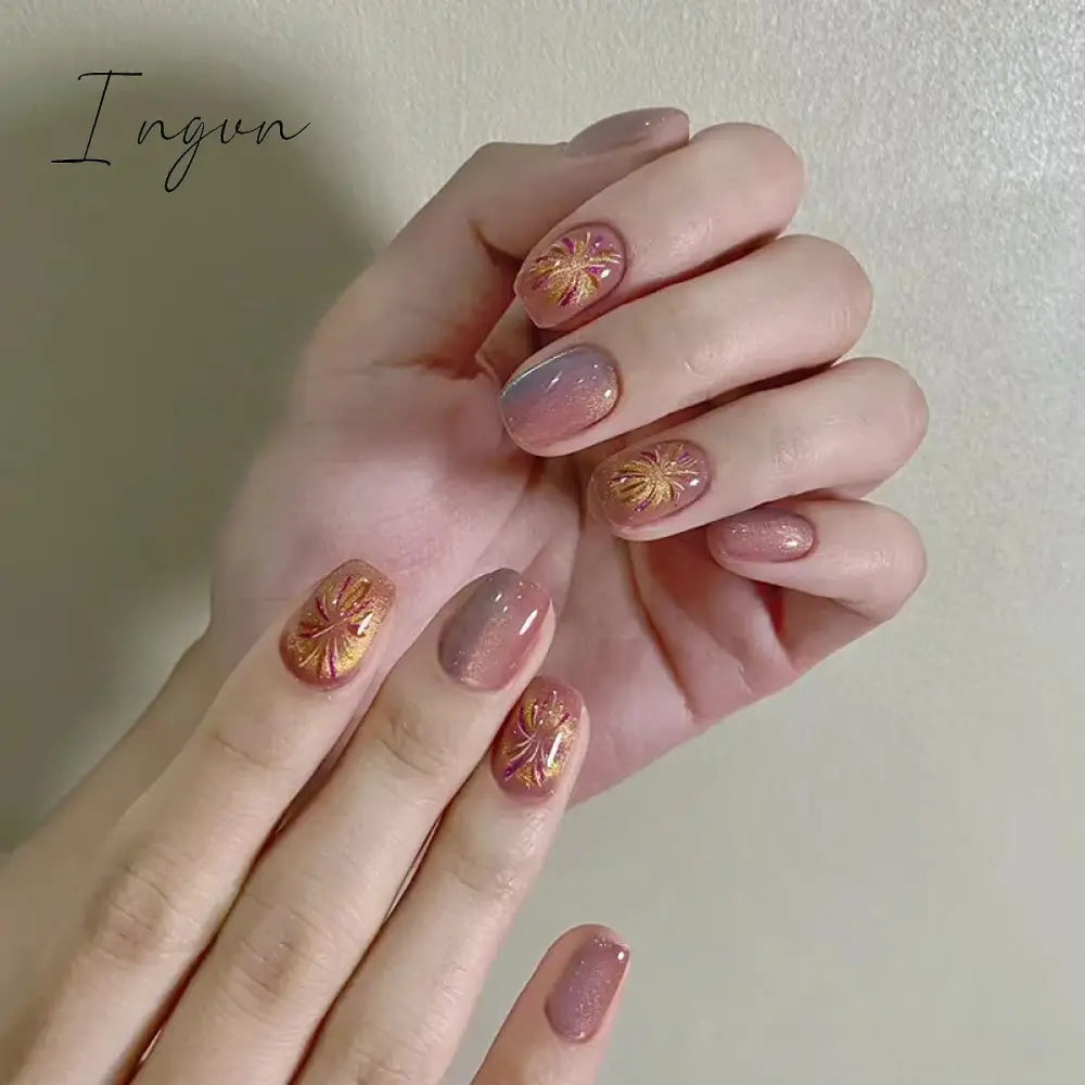 24pcs Short Glitter Purple False Nails  Almond Stiletto French Wearable Fake Nails Art Artificial Full Cover Press on Nail Tips