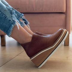 Ingvn - Women Solid Color Wedge Ankle Boots