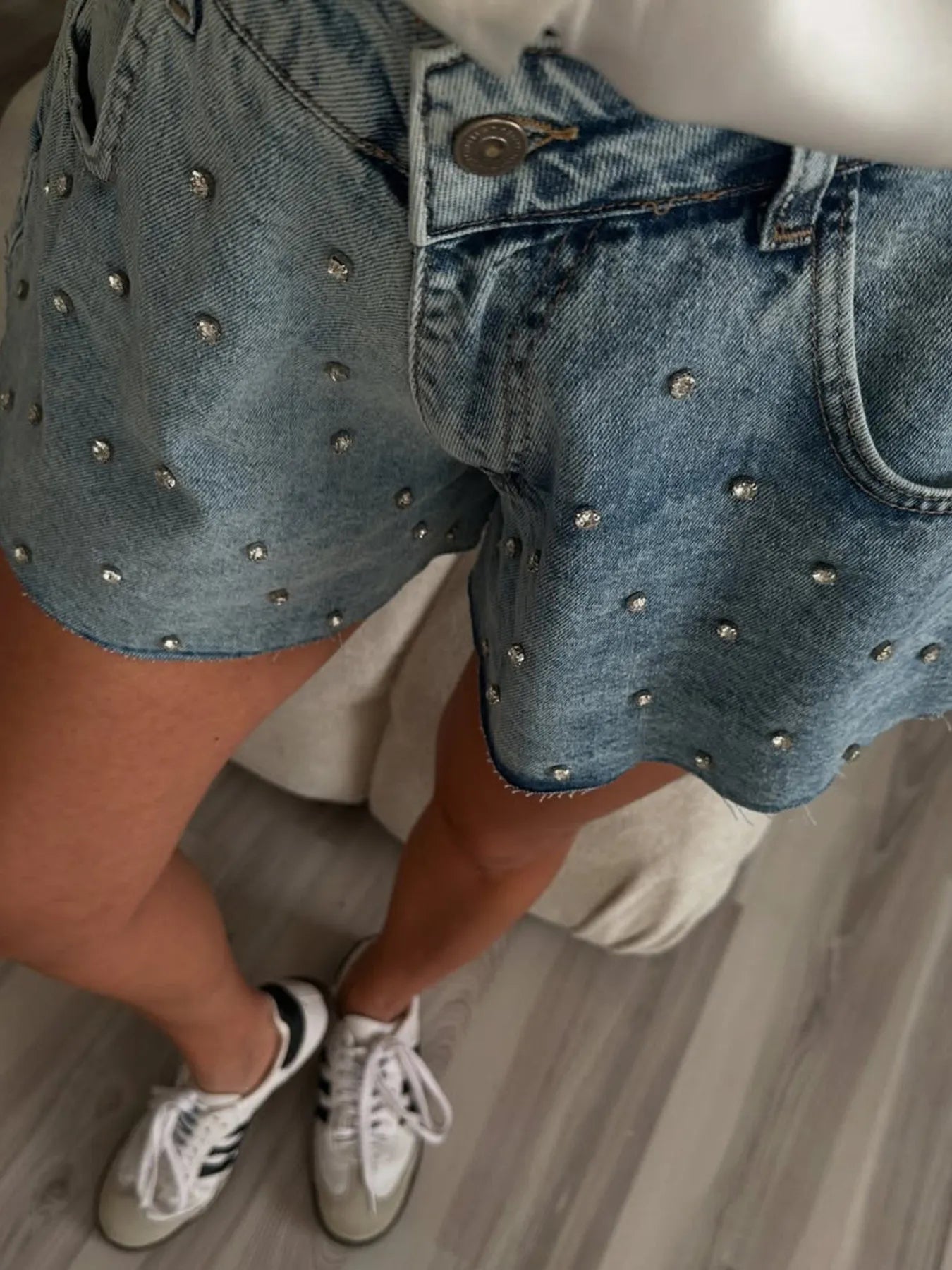 Rhinestone High Waist Denim Shorts