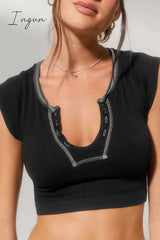 Ingvn - Sexy Street Solid Patchwork U Neck T-Shirts