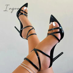 Ingvn - Womens Pointed Toe Solid Stiletto Heels Ankle Strap Sandals