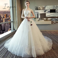 Ingvn - Real Photo Wedding Dress Luxury Lace Strapless Wedding Gown Elegant Long Train Princess Vestido De Noiva Custom Size