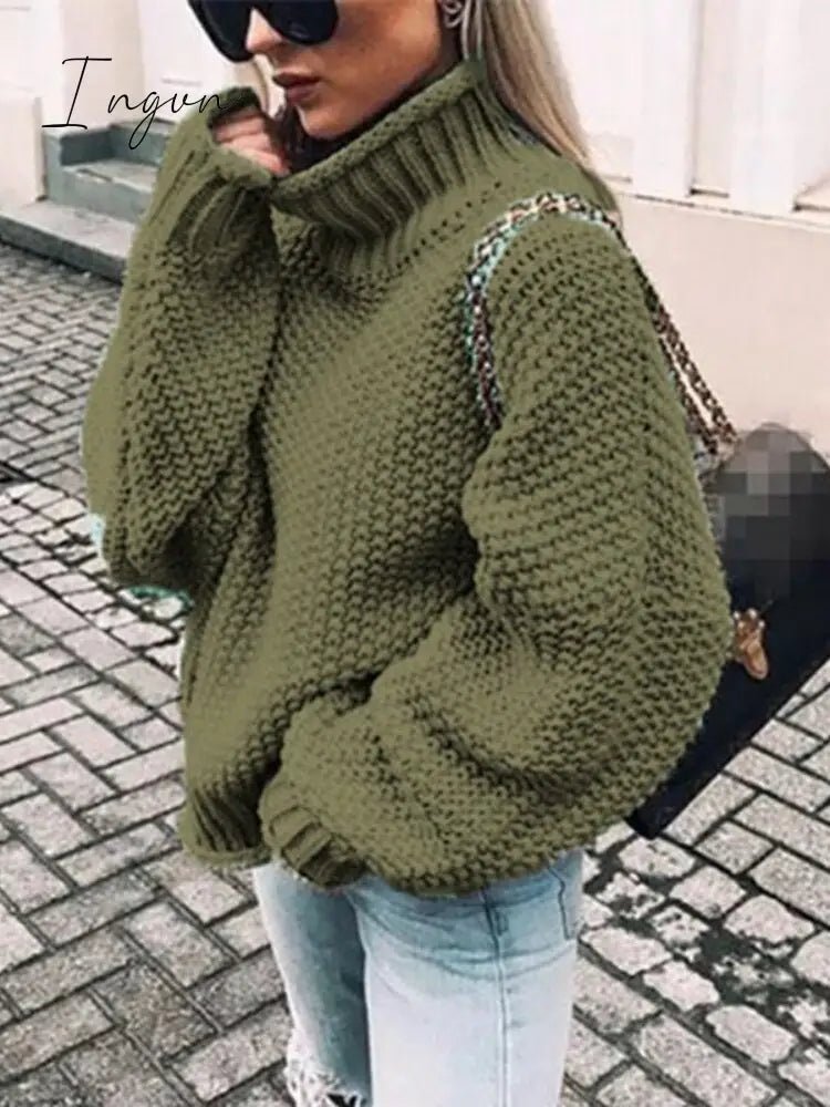Ingvn - Womens Fall Fashion Sweater Women Autumn/Winter Turtleneck Doll Sleeve Loose Knit Sweater Fashion Women's Top Sweaters High Quality Thermal