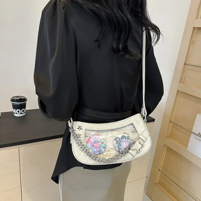Ingvn  Laser Silver Shoulder Bag for Women Designer Casual Fashion Transparent Lolita Ita Bag Jk All-match Chain Y2k New Handbag