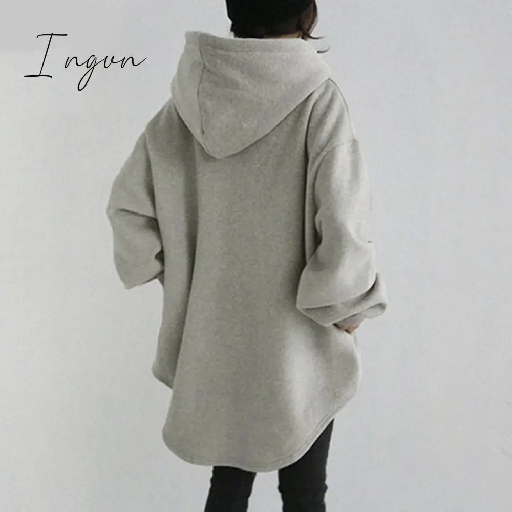 Ingvn - Women's Hoodies Long Sleeve Sweatshirts Autumn Casual Solid Loose Long Drawstring Pullovers Oversized Streetwear