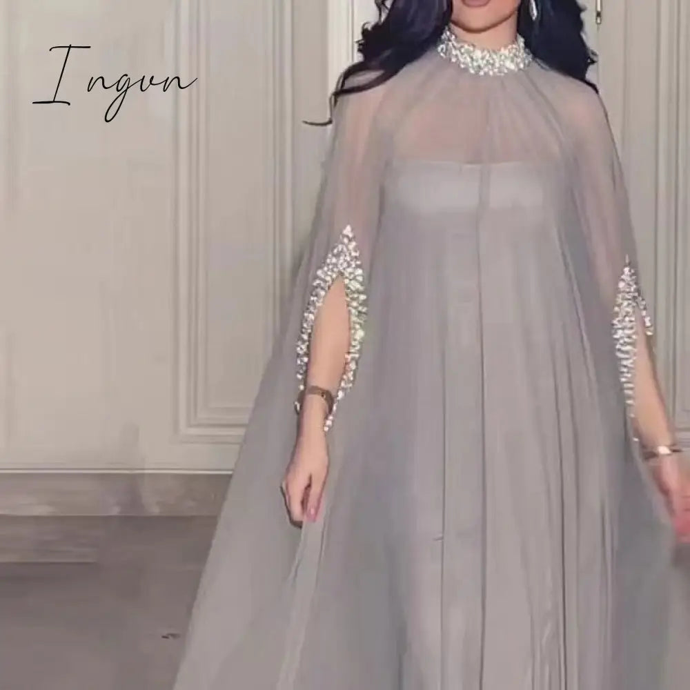Ingvn - Summer Sequin Patchwork Female Large Size Long Dresses Women Casual Loose Pullover Dress Sexy Batwing Sleeve Chiffon Party Dress