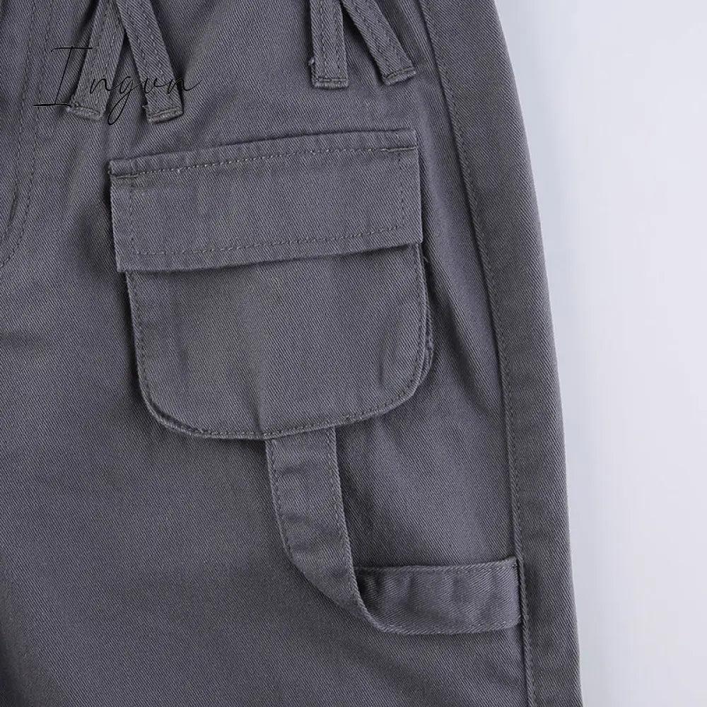 Ingvn - Vintage Streetwear Cargo Pants Women Harajuku Street Loose Straight Women Jeans Casual Slim Versatile High Waisted Jeans Pants