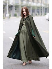 Ingvn - Women's Coat Cloak / Halloween Capes Long Layered Coat Green Black Blue Gray Stylish Christmas Fall Single Breasted Crewneck Loose S M L XL / Winter