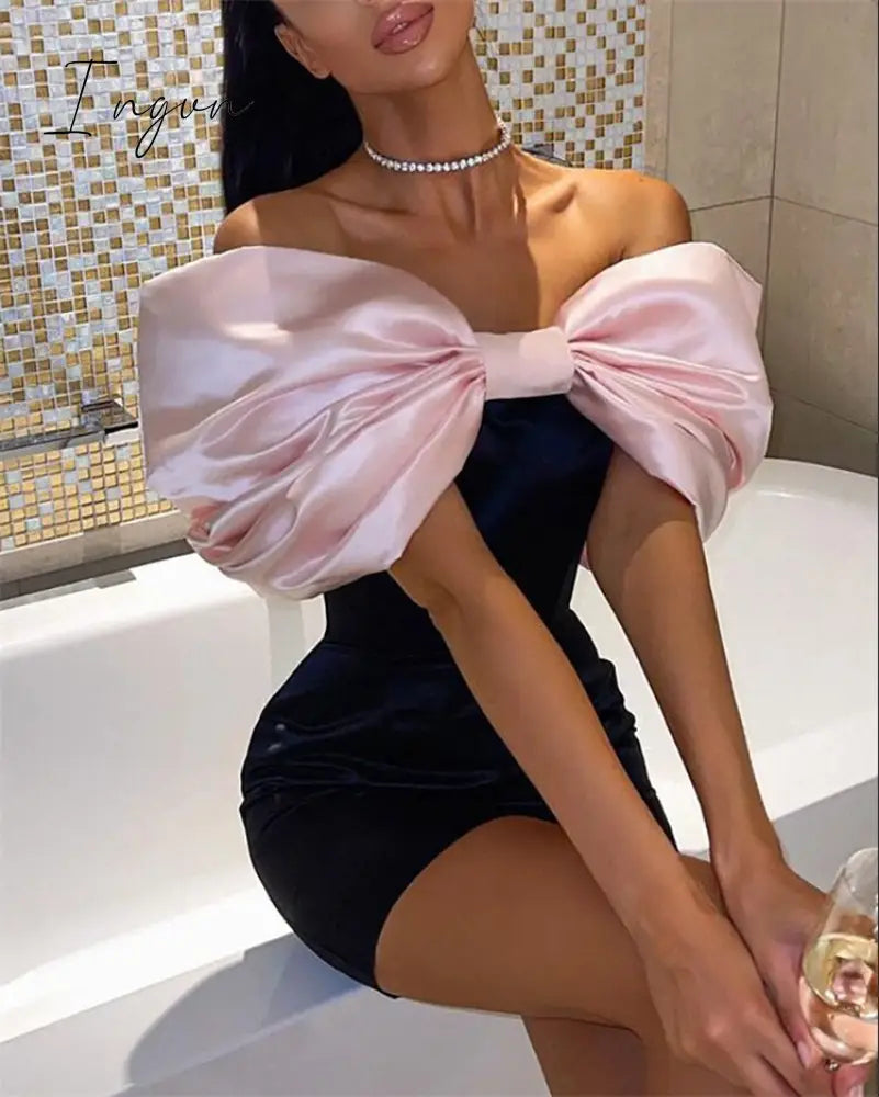 Ingvn - Bodycon Sexy Elegant Fashion Party Women Mini Dress Autumn Evening Women's Dresses with Bow for New Year