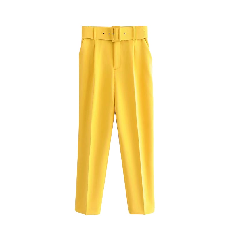 Woman White Career Pant Office Lady Straight Pants Belt Casual Ankle Length Women Trousers Oem Female Suit Set