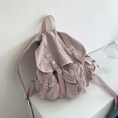 Ingvn  Preppy Style Flap Buckle Muti Pocket Nylon Women Backpack Niche Design College School Women Bags Travel Commuter Girls Backpack