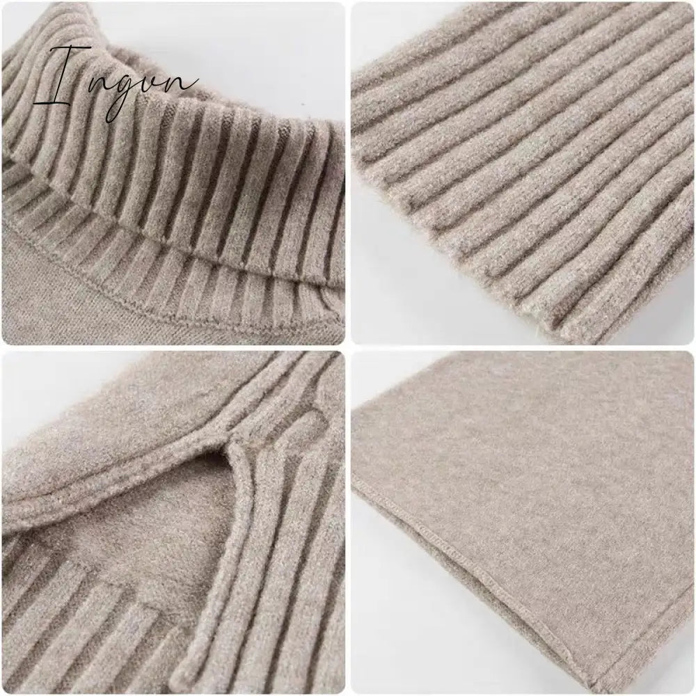 Ingvn - sweater set women tracksuit spring autumn knitted suits 2 piece set warm turtleneck sweater pullovers wide legs pants