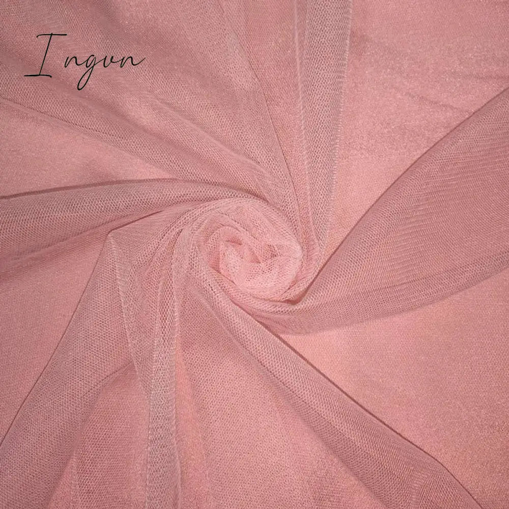 Ingvn - Deep V-Neck Women Mesh Dress Party Summer Long Puff Sleeve Pink Zipper A-Line Thin Waist Translucent Young Girls Clothes