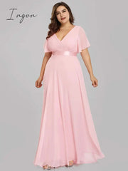 Ingvn - Summer Outfits New Women Plus Size Evening Dresses Long Elegant A Line V Neck Ruffles Chiffon Formal Wedding Party Dress Robe De Soiree