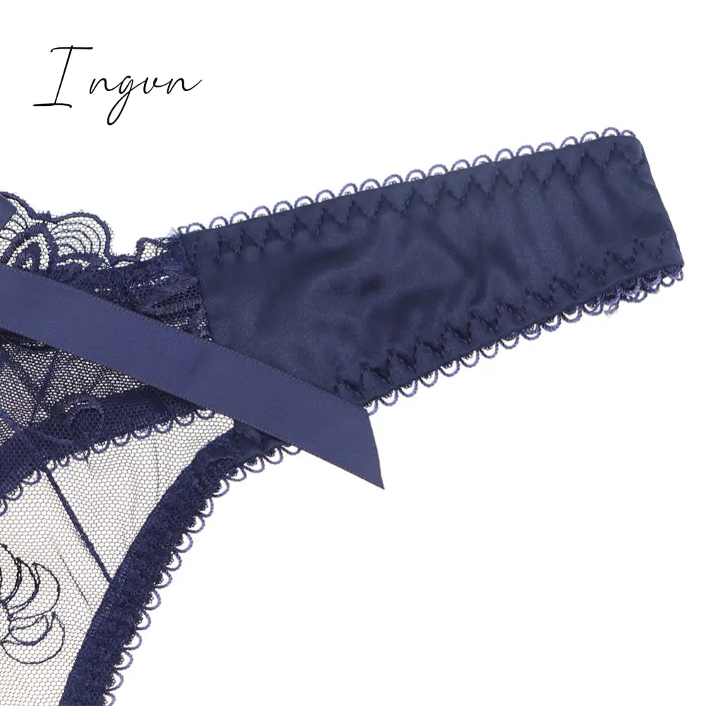 Ingvn - Hot 2pcs Women Sexy Ultra-Thin  Breathable Floral Lingerie  Sets Bras+Thongs