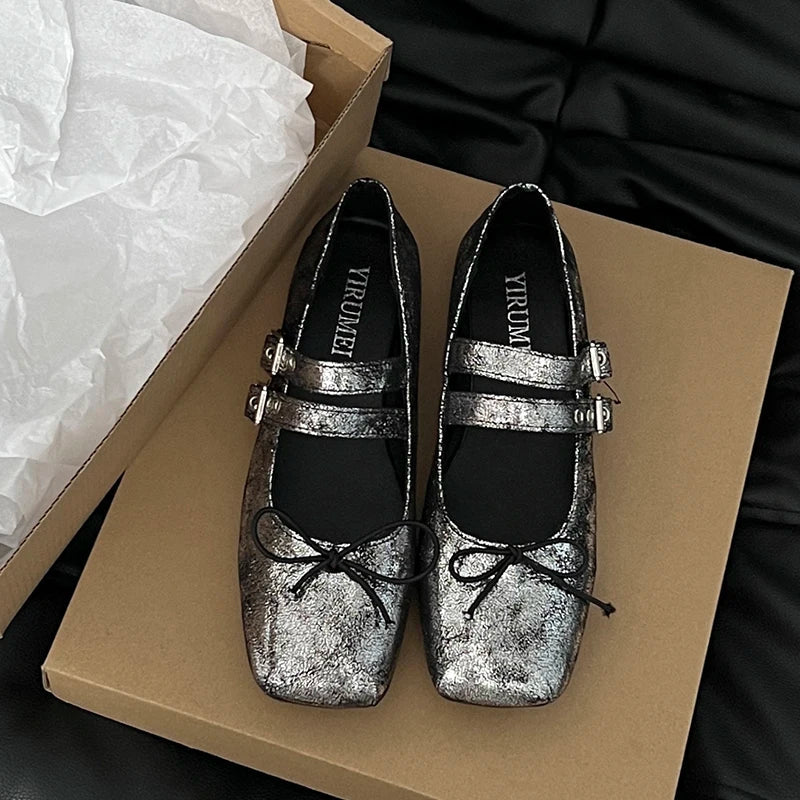 Spring Women Mary Jane Shoes Fashion Square Toe Ladies Comfort Soft Sole Flats Women's Comfort Ballerinas Shoes