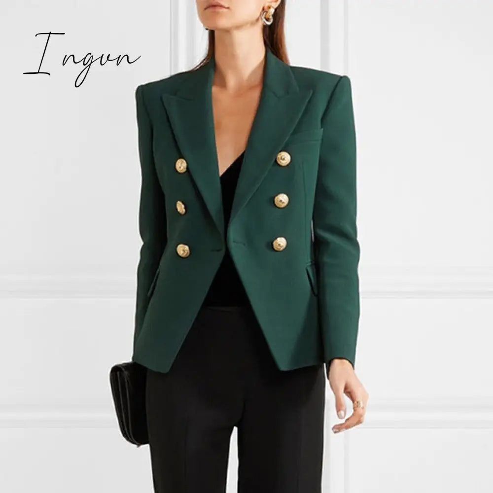 Ingvn - Green Blue Yellow Black White Blazer Women Office Formal Double Breasted Buttons Blazer Plus Big Size Women Blazers Drop Ship