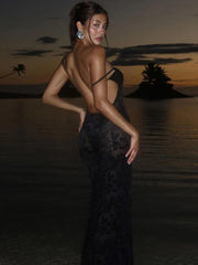 Ingvn  Women's Sexy Backless Summer Beach Dresses  Female Sleeveless See-through Bodycon Long Evening Party Slip Dress White Black