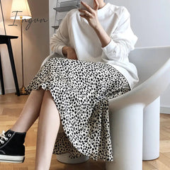 Ingvn - Satin Leopard-print Skirt Female 2023 Summer High Waist Hip-covered Fish Tail A- Line Skirt