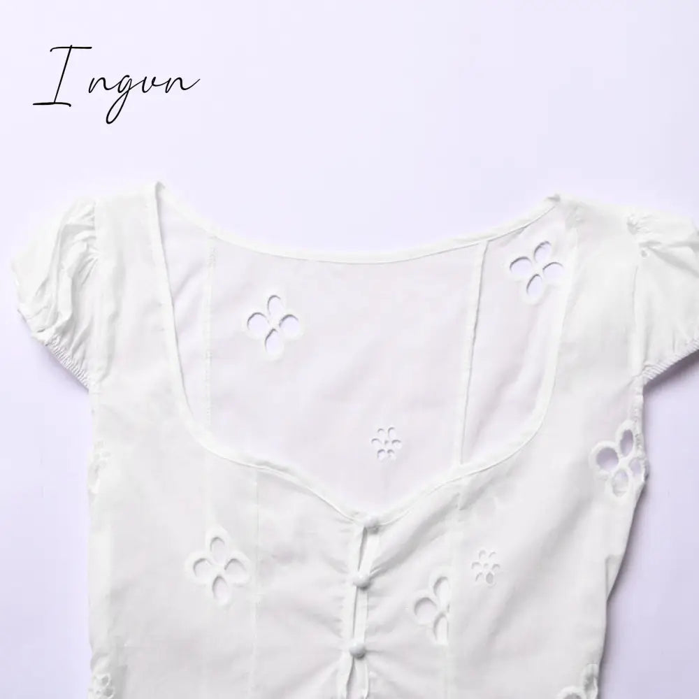Ingvn - Square Collar Black Mini Dresses 2023 Summer Sexy High Waist Short Sleeve Beachwear Bodycon Hollow Out Sundress Female Ingvn