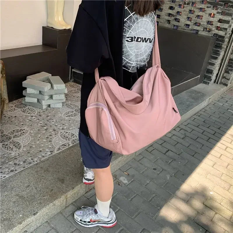 Ingvn  Korean High-capacity Simple Solid Messenger Bags Japanese Students Grunge Tote Bag Men Women Y2k All Match Crossbody Handbags