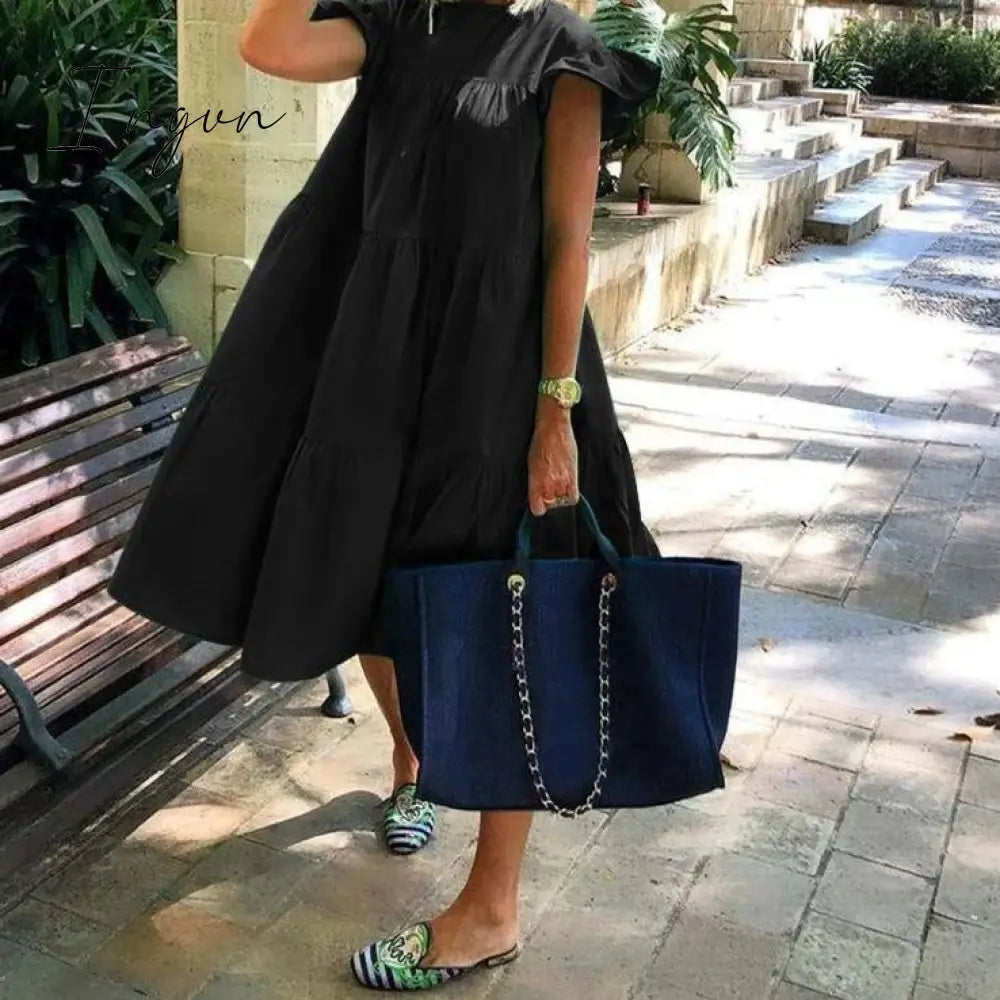 Ingvn - Summer Dress Women Summer Sundress Holiay Vintage Ruffled Party Dresses Casual Vestidos Femme Robe Plus Size Robe