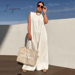 Ingvn - Solid Color Sleeveless Wide Leg Fitness Summer Fashion Female Loose White Black Casual Cool Jumpsuits for Women