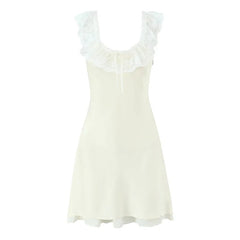 Romantic Girl Lace Spliced Sexy Off Shoulder Dress Women Short Sleeve Slim A-line Mini Dresses Summer Robe