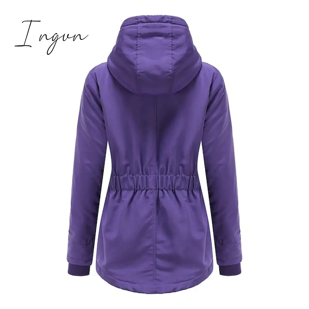 Ingvn - Women's Parka Street Fall Winter Long Coat Windproof Warm 3 in 1 Loose Casual Sports Jacket Long Sleeve Solid Color Zipper Purple Blushing Pink  Waterpoof  Daily Wear Down  Parkas  Lined
