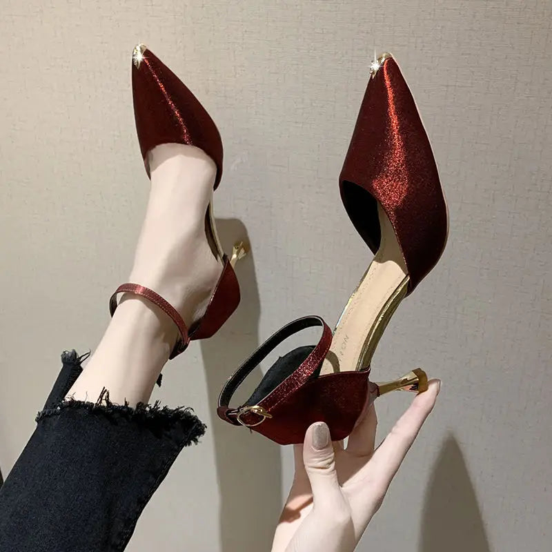 Ingvn  Sandals for Women Blue Ladies Shoes Stiletto Summer  Party Weddings Footwear Pointed Toe Closed Thin Heels on Offer H Luxury