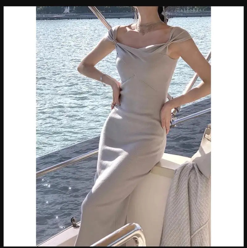 Elegant Bodycon Sleeveless Knitting Midi Dresses for Women Autumn New Evening Party Prom Robe Sexy Fashion Female Clothing
