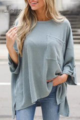 Ingvn - Casual Solid Pocket O Neck Tops