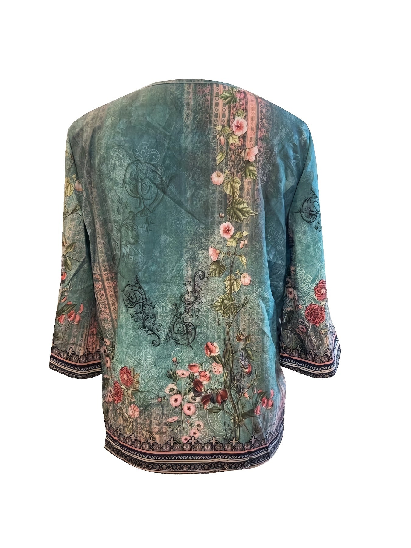 Tribal Print Casual V-Neck T-Shirt - Chic, Durable & Perfect for Spring to Fall, Easy Maintenance