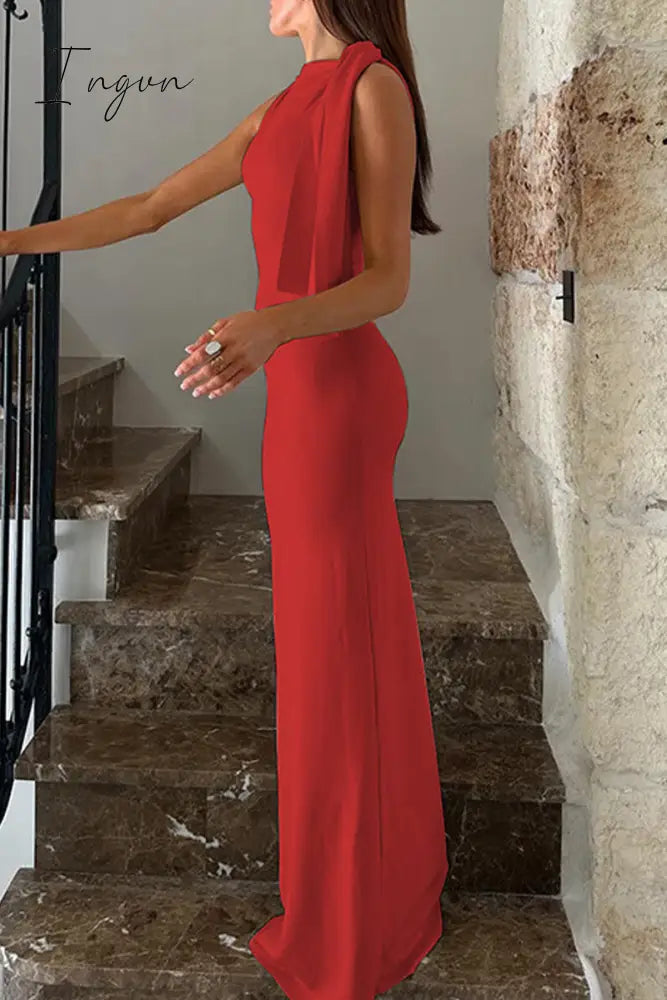 Celebrities Elegant Solid Frenulum Oblique Collar One Step Skirt Dresses(5 Colors)
