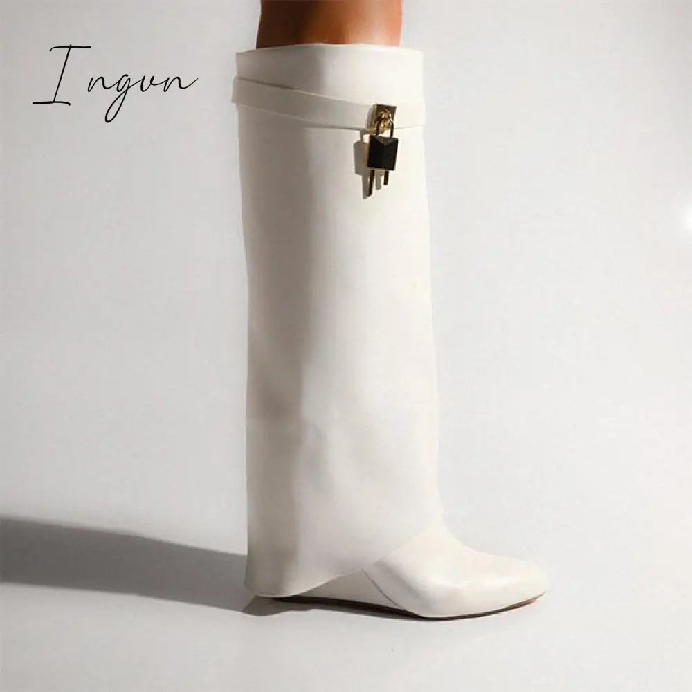 Ingvn - Comfy Leather Hidden Wedge Heel Roman Boots