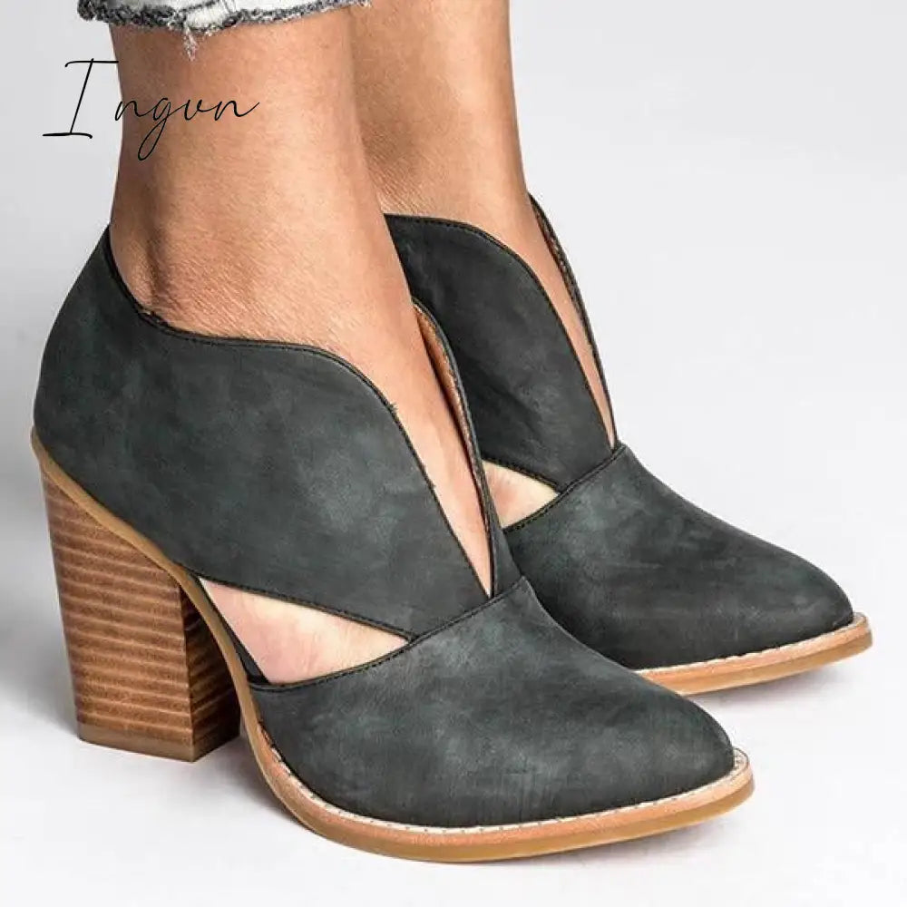 Ingvn - Round Toe Women Chunky Heel Casual Pu Ankle Boots