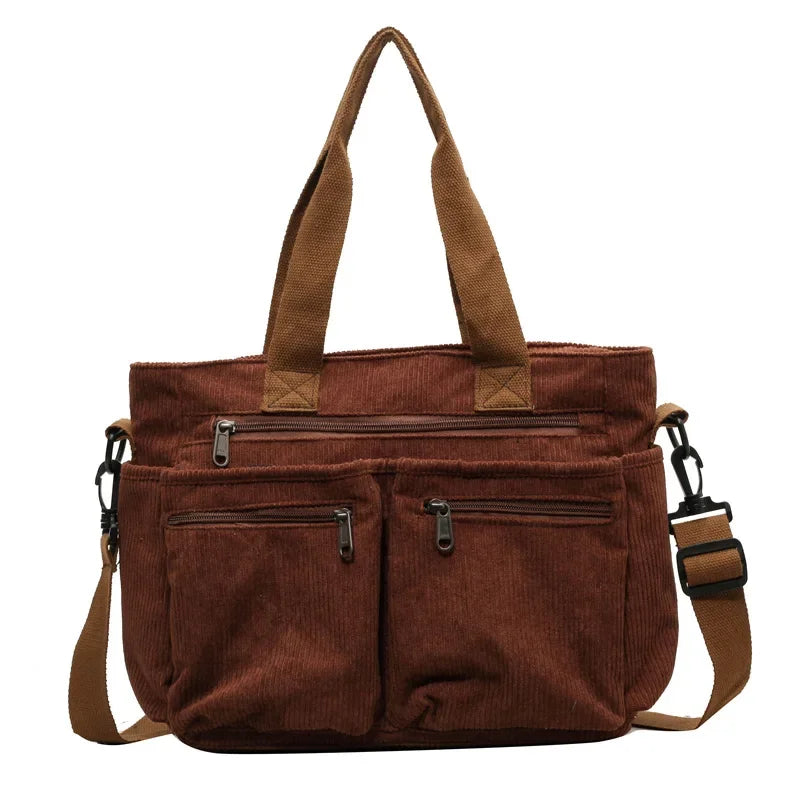 Ingvn  Large Capacity Corduroy Women Tote Bag Classic Korea Style Elegant Shoulder Bag Traveling Multilayer Thick Classy Crossbody Bag