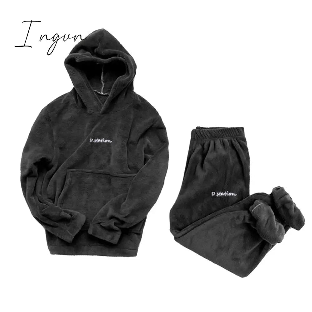 Ingvn - Women Winter Pajamas Set Dropshipping Warm Homewear Winter Sleepwear Female Flannel Pajamas Home Pants Warm Home Clothes Suit