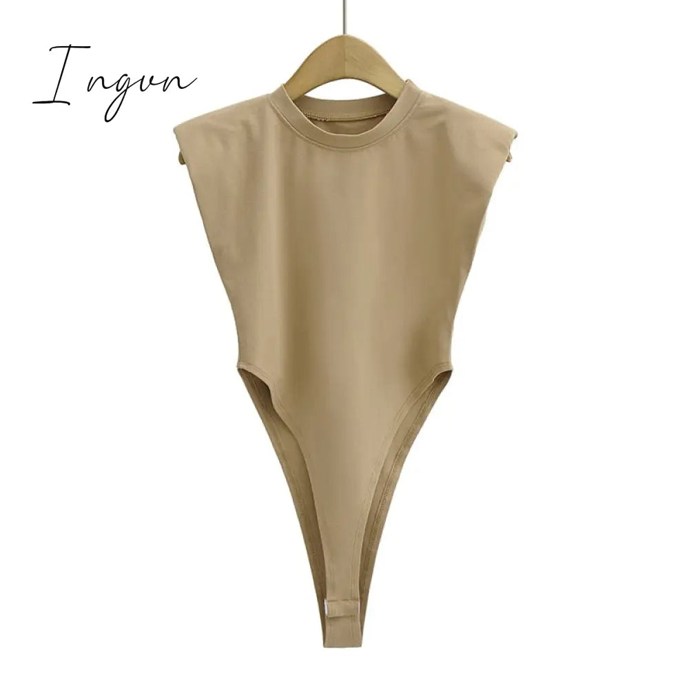Ingvn - Sexy tops women Summer one-pieces bodycon bodysuit padded shoulder bodysuit black sleeveless body suits for women white